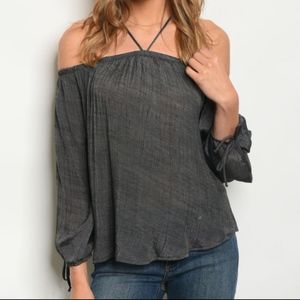 LAST 2! CHARCOAL GREY OFF SHOULDER TOP